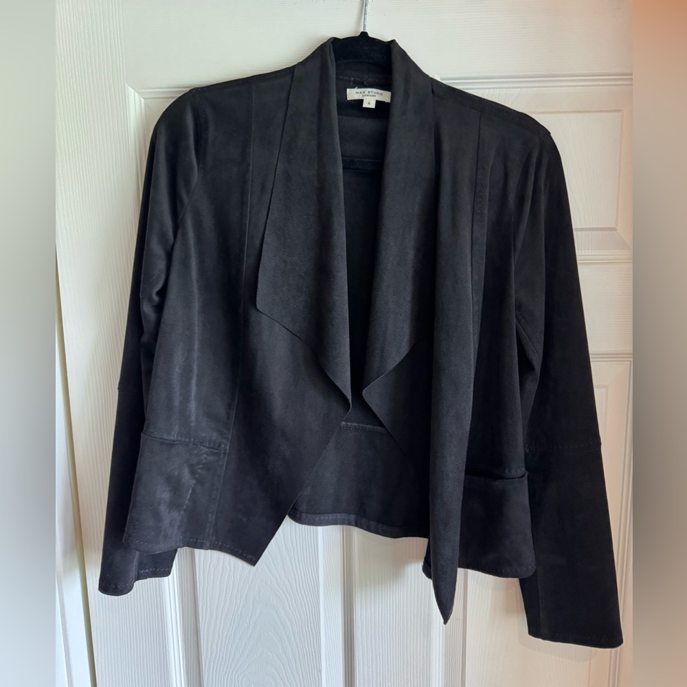 Max Studio Black Draped Suede Blazer